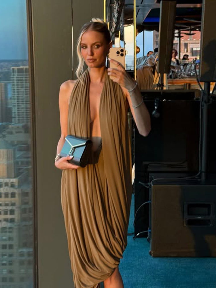 Maxi Dress Halter - Nibber Ruched Halter Maxi Dress Women