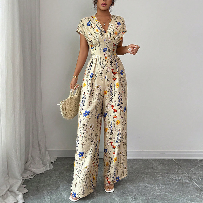 Romper Floral Print - Women's Summer Elegant Short Sleeve High