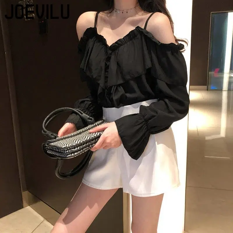 Blouse Off Shoulder - Fairy Chiffon Shirt Korean V Neck