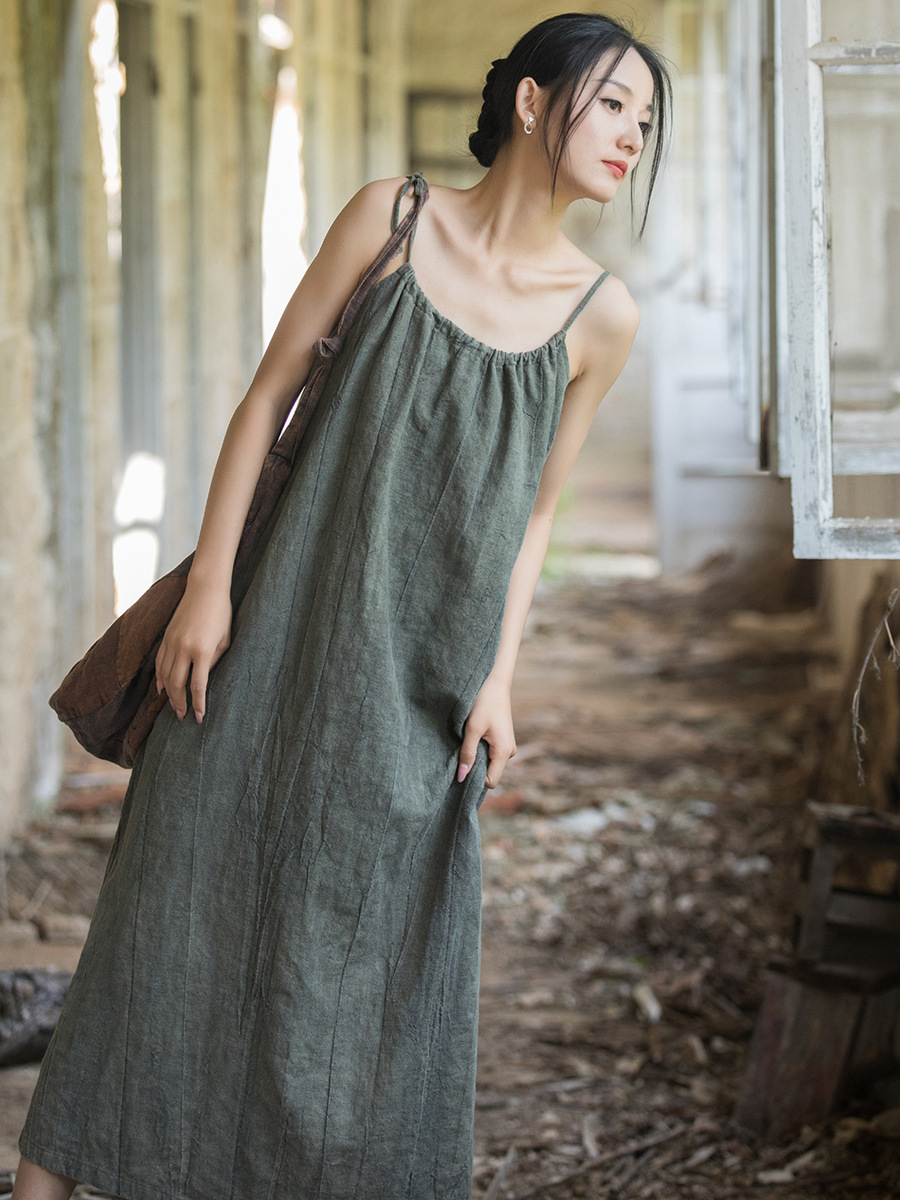 New Chinese Style High End Hem - Linen Dress Wrap ulasan dan harga