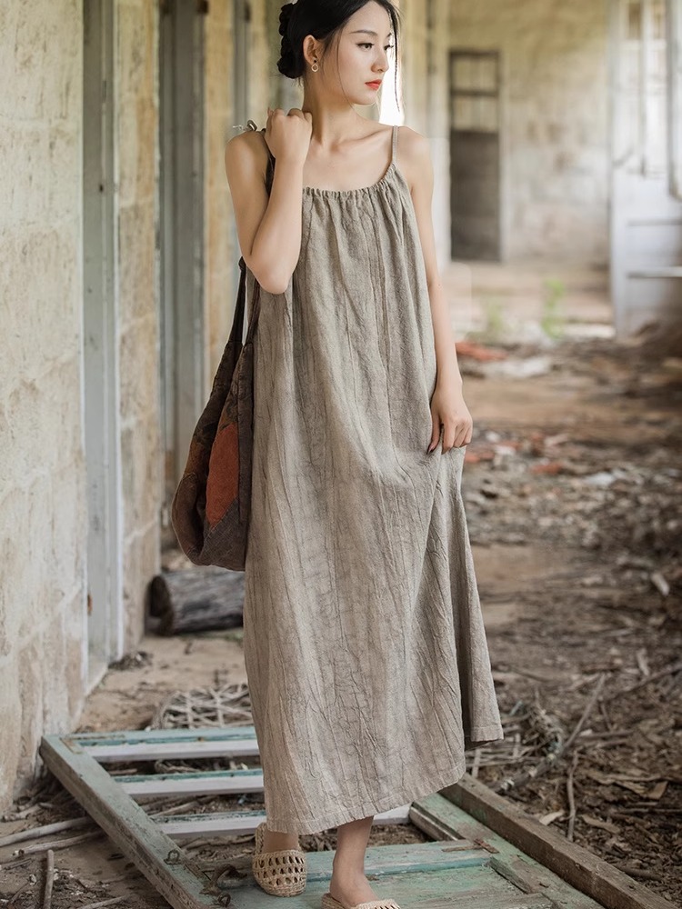 New Chinese Style High End Hem - Linen Dress Wrap ulasan dan harga