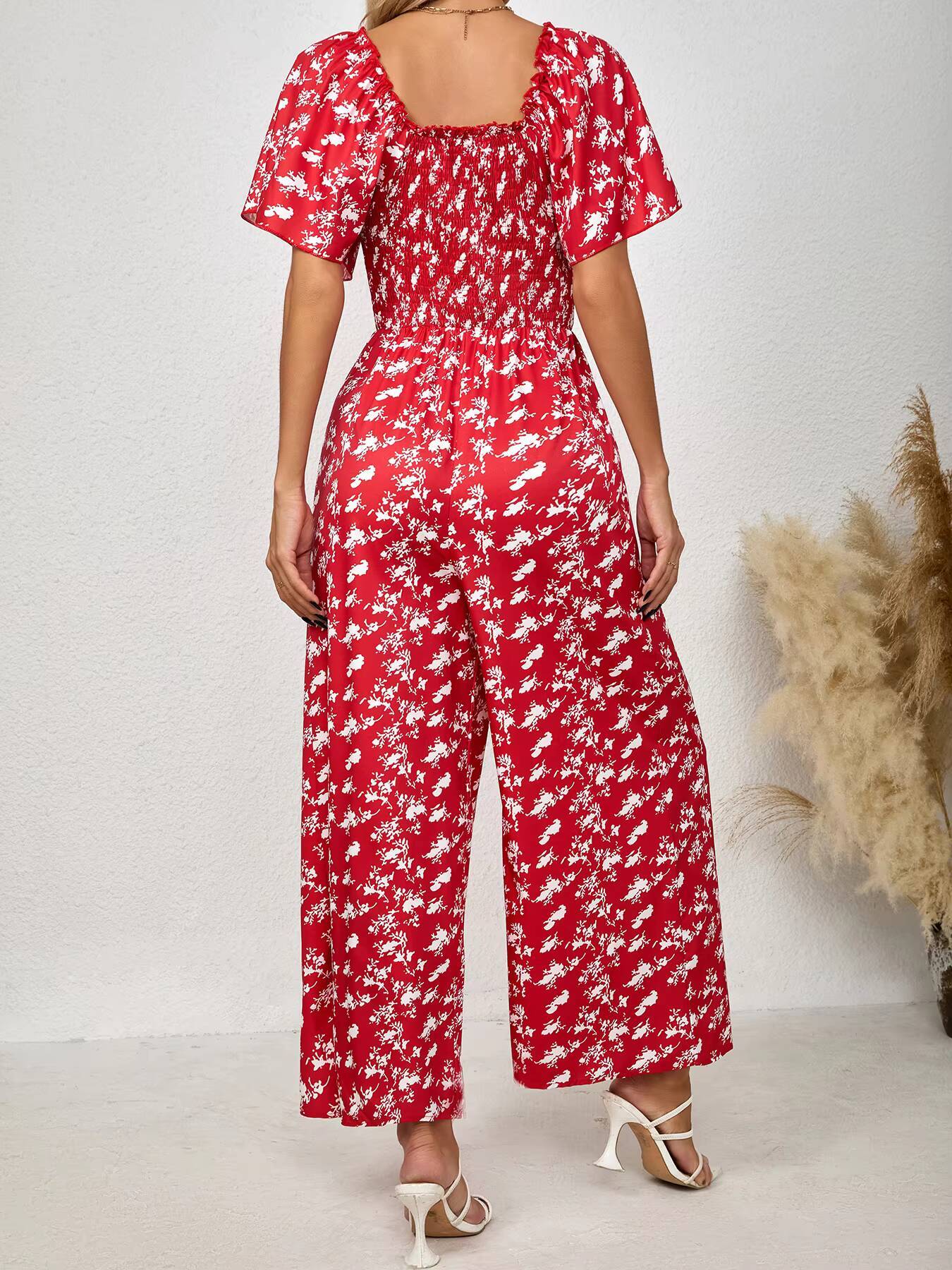 Women's Red Jumpsuit Floral Pr - Romper Floral Print ulasan dan harga
