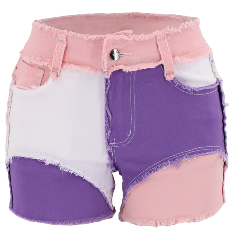 Fashion Mid-Waist Slim Fit Tor - Shorts Denim Frayed ulasan dan harga