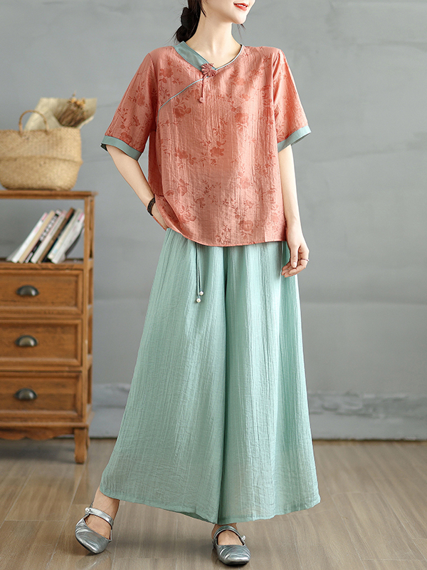 Chinese Floral Print Linen Sil - Linen Pant Wide ulasan dan harga