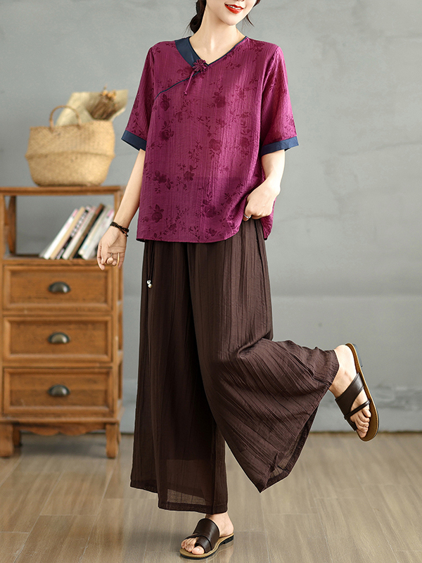 Chinese Floral Print Linen Sil - Linen Pant Wide ulasan dan harga
