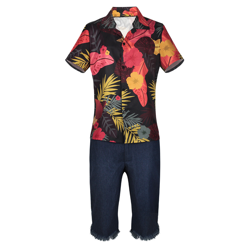 Men's Tropical Floral Shirt &  - Shorts Denim Frayed ulasan dan harga