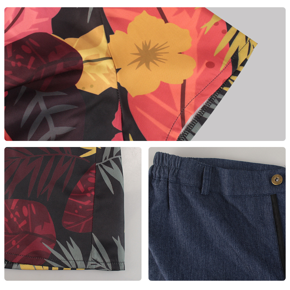 Men's Tropical Floral Shirt &  - Shorts Denim Frayed ulasan dan harga