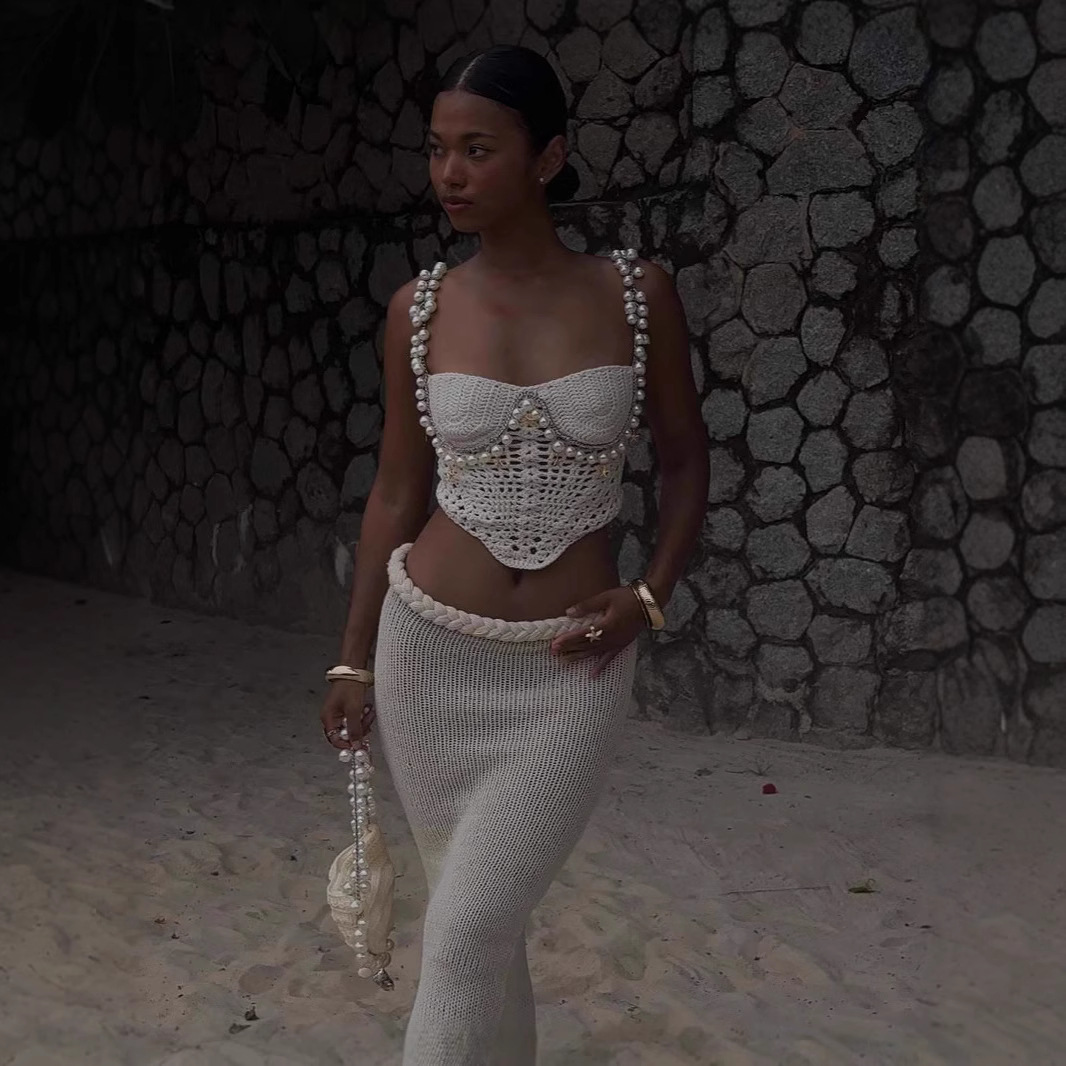 Sexy Beading Crochet Crop Vest - Crop Top Crochet ulasan dan harga