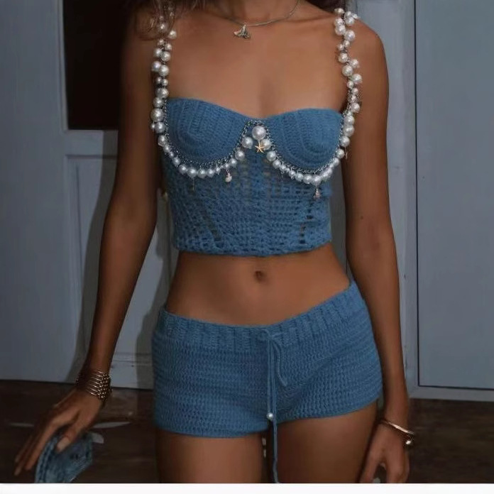 Sexy Beading Crochet Crop Vest - Crop Top Crochet ulasan dan harga