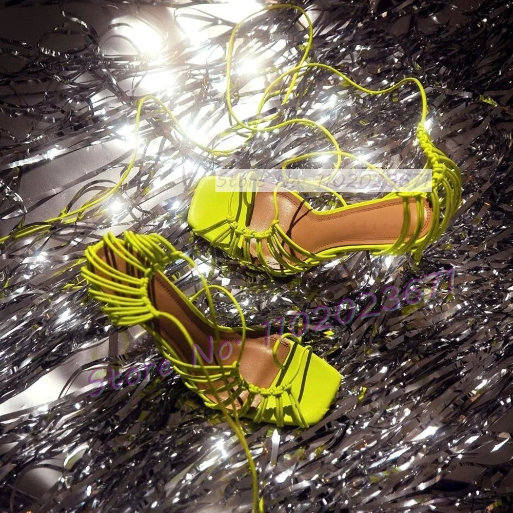 Chic Corded Lace-up Caged Sand - Sandal Strappy Heeled ulasan dan harga