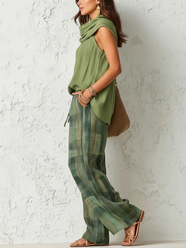 New Summer Women Pants 2 Piece - Linen Pant Wide ulasan dan harga