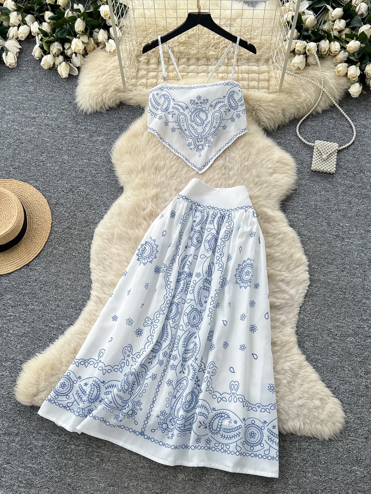 Summer Floral Embroidery Two-P - Maxi Dress Halter ulasan dan harga