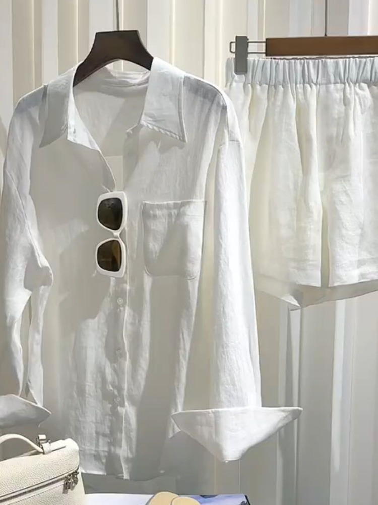 Summer Women's Linen Shirt Set - Linen Pant Wide ulasan dan harga