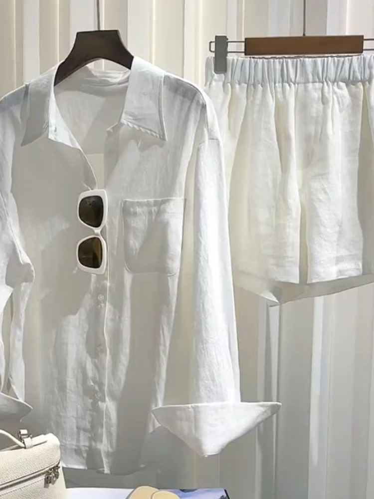Summer Women's Linen Shirt Set - Linen Pant Wide ulasan dan harga