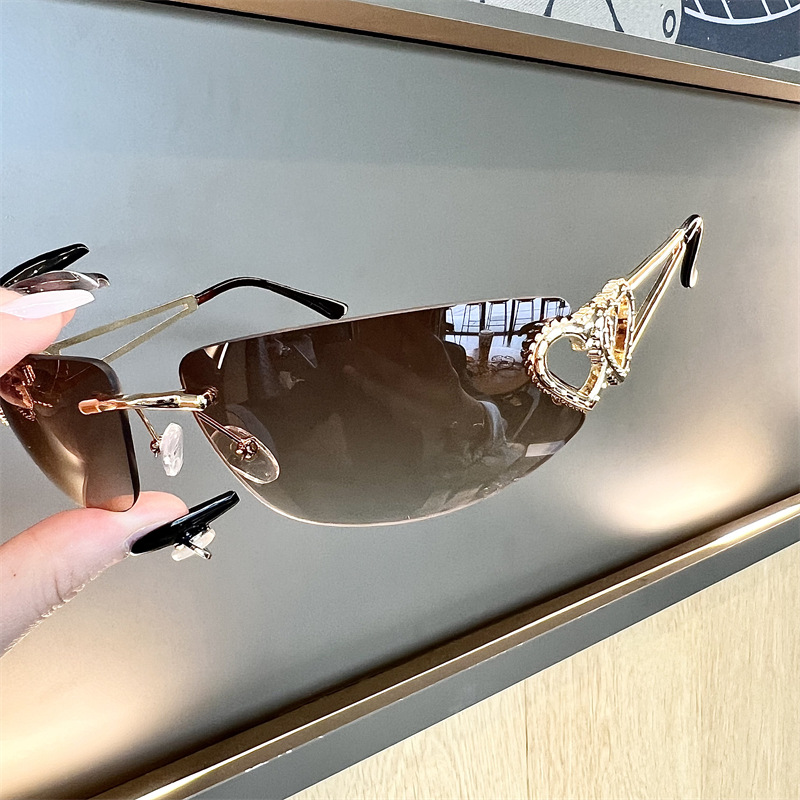 New Oval Cat Eye Frameless Mer - Sunglasses Cat Eye ulasan dan harga