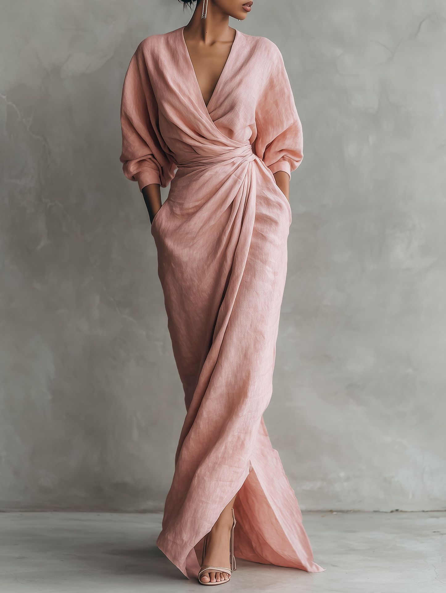 Women Linen Blend Wrap Maxi Dr - Linen Dress Wrap ulasan dan harga