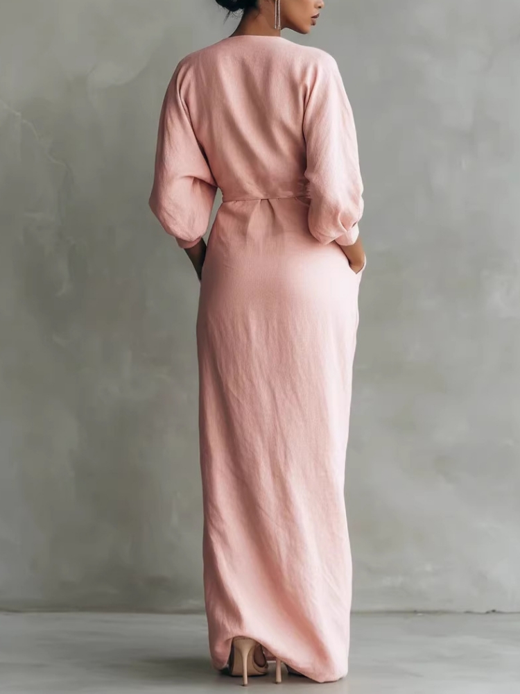 Women Linen Blend Wrap Maxi Dr - Linen Dress Wrap ulasan dan harga