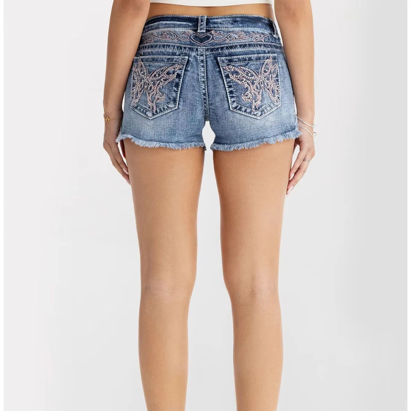 Women Clothes Butterfly Rhines - Shorts Denim Frayed ulasan dan harga
