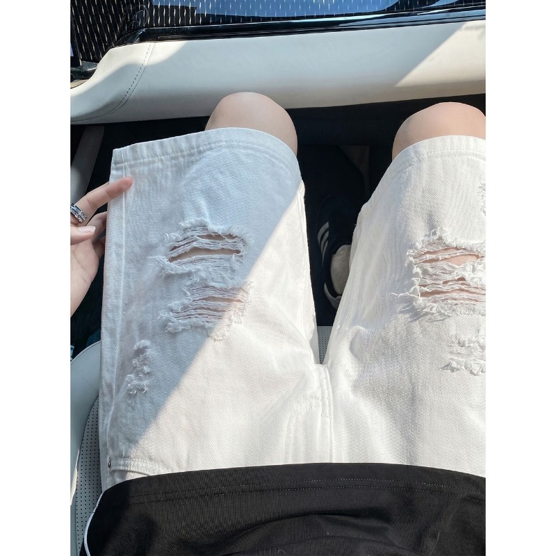 Mens Elastic Drawstring Waist  - Shorts Denim Frayed ulasan dan harga