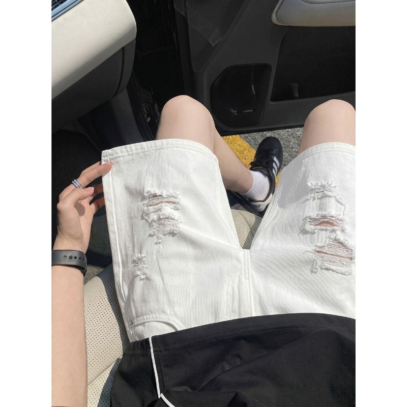 Mens Elastic Drawstring Waist  - Shorts Denim Frayed ulasan dan harga