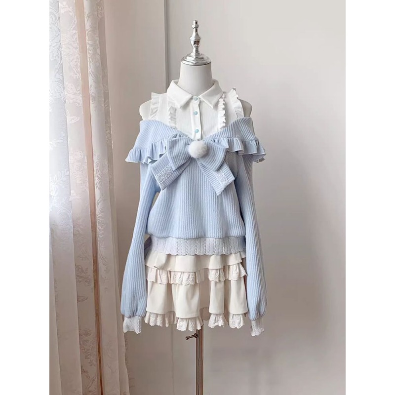 Kawaii Soft Girl Lolita 2 Piec - Blouse Off Shoulder ulasan dan harga