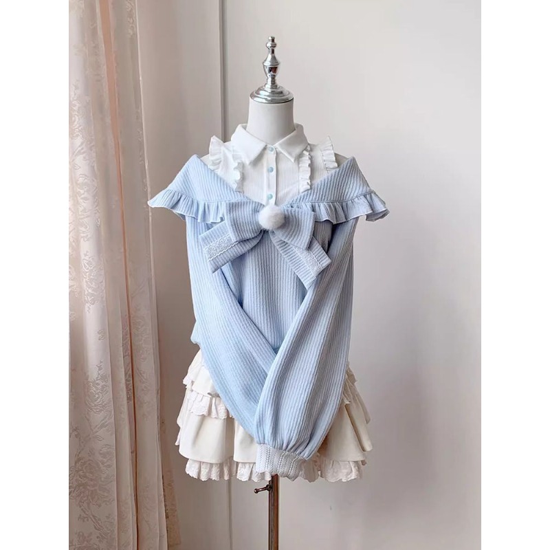 Kawaii Soft Girl Lolita 2 Piec - Blouse Off Shoulder ulasan dan harga