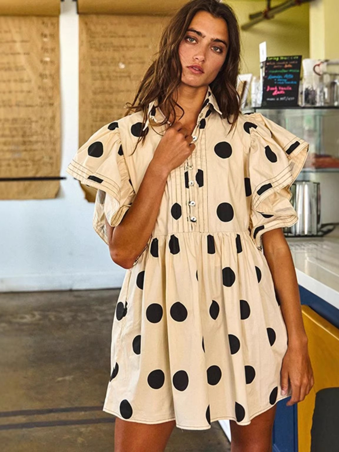 Spring Summer Polka Dot Print  - Blouse Off Shoulder ulasan dan harga