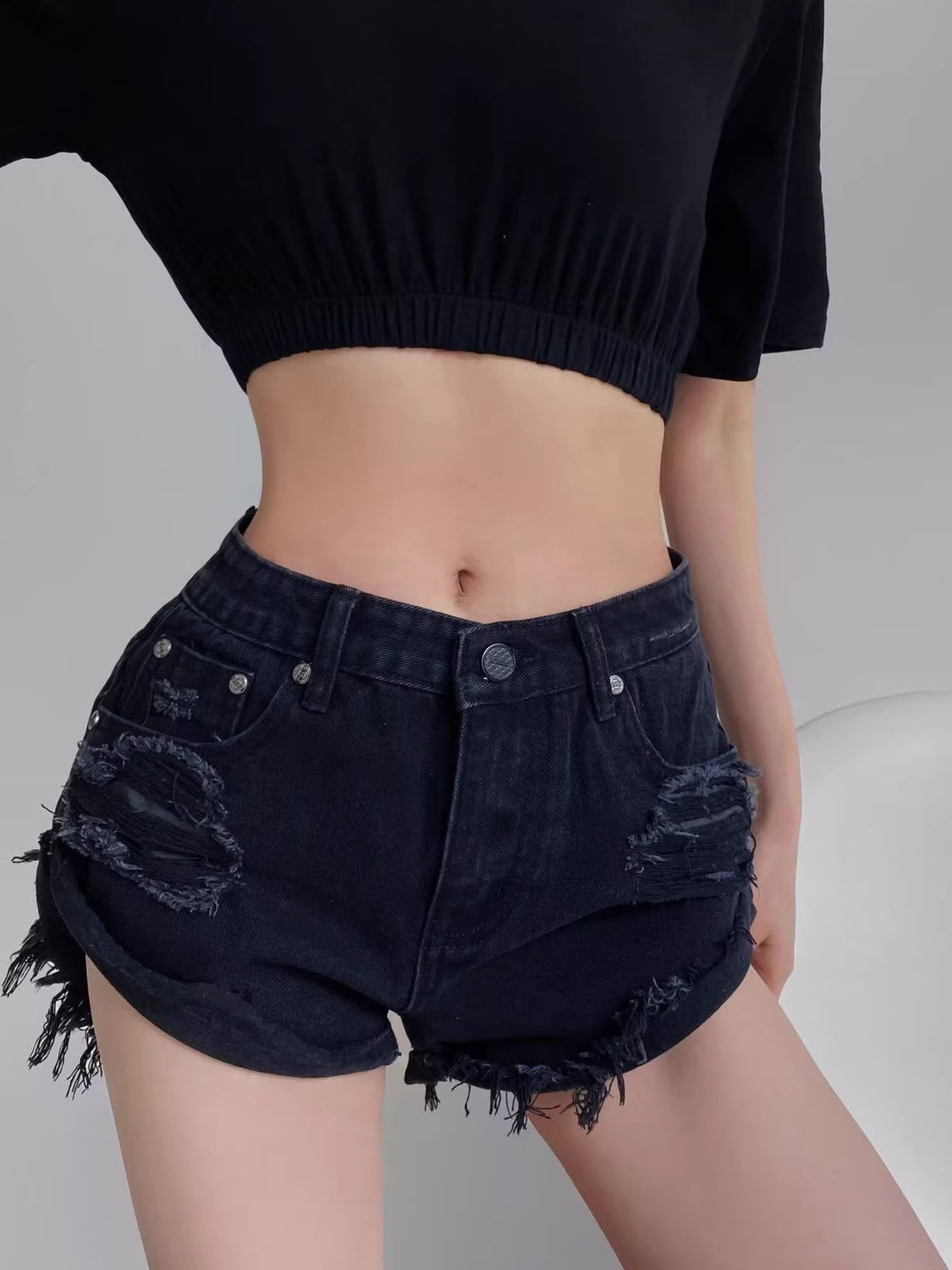 Women's Low Waist Distressed D - Shorts Denim Frayed ulasan dan harga