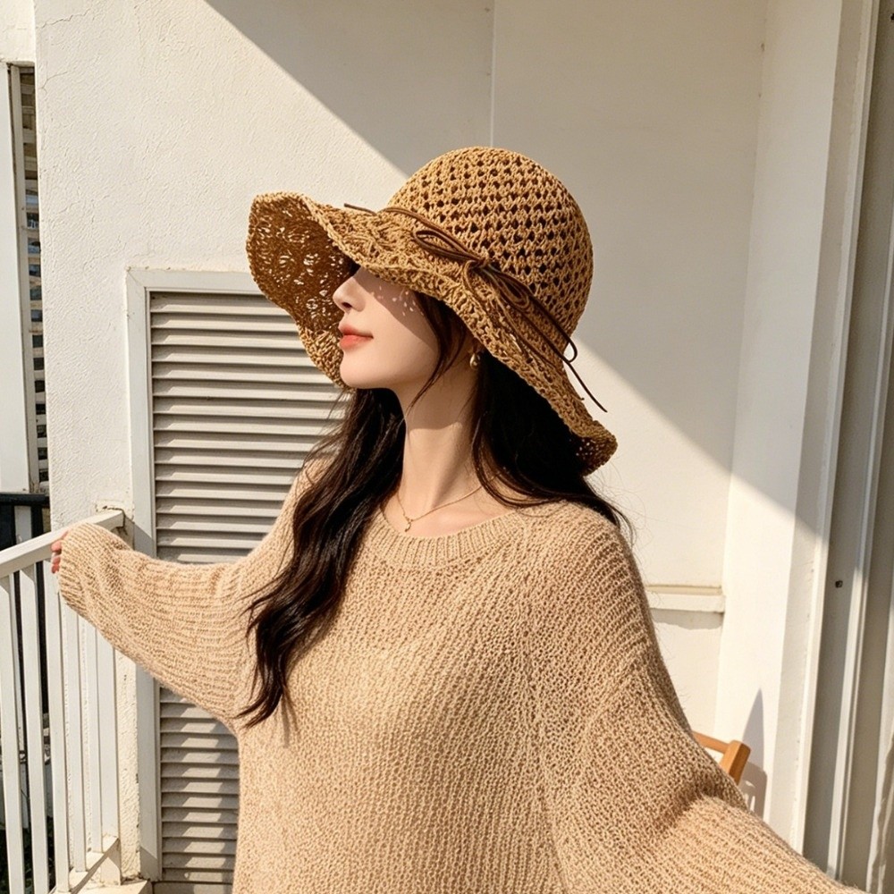 Handwoven Crochet Straw Hat Wi - Hat Floppy Wide ulasan dan harga