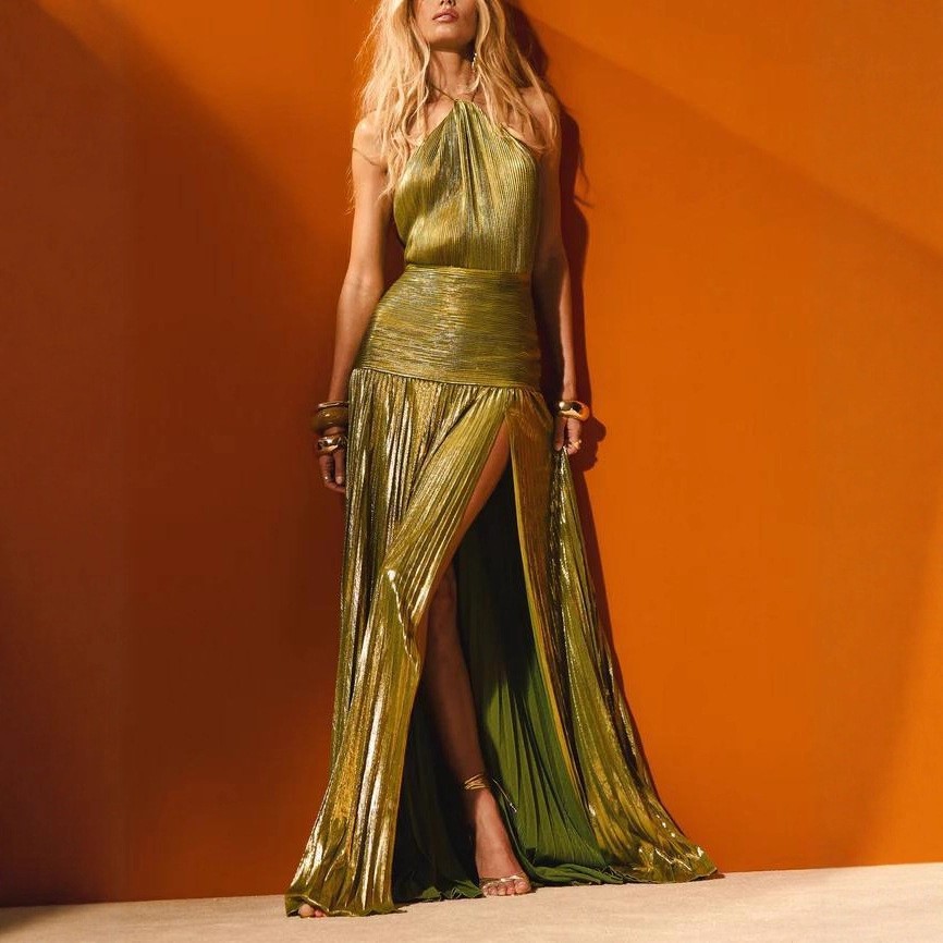 Elegant Party Dress Sleeveless - Maxi Dress Halter ulasan dan harga