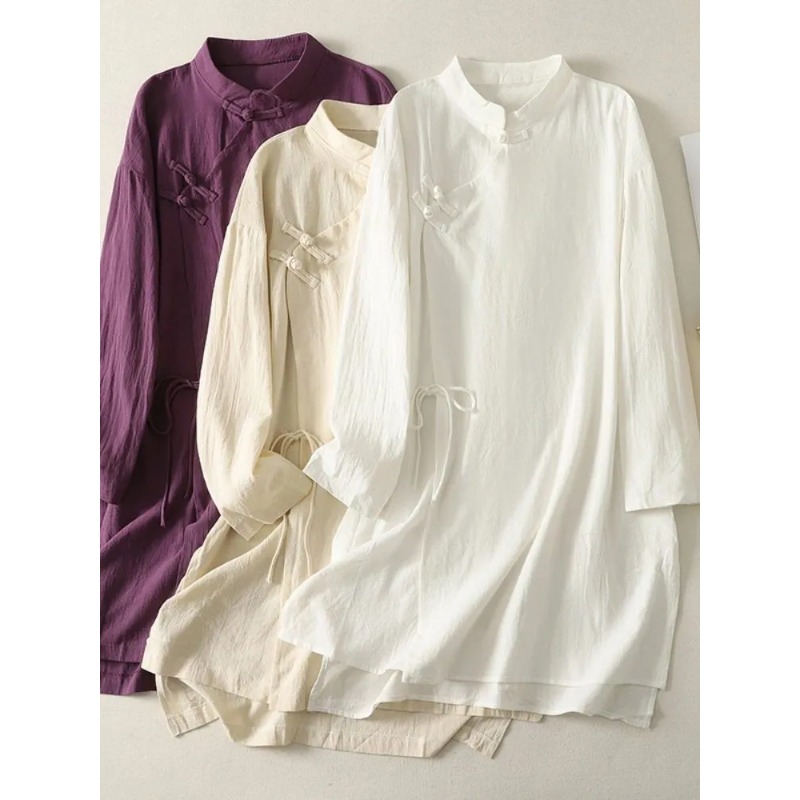 Women's Chinese Style Frog But - Linen Dress Wrap ulasan dan harga
