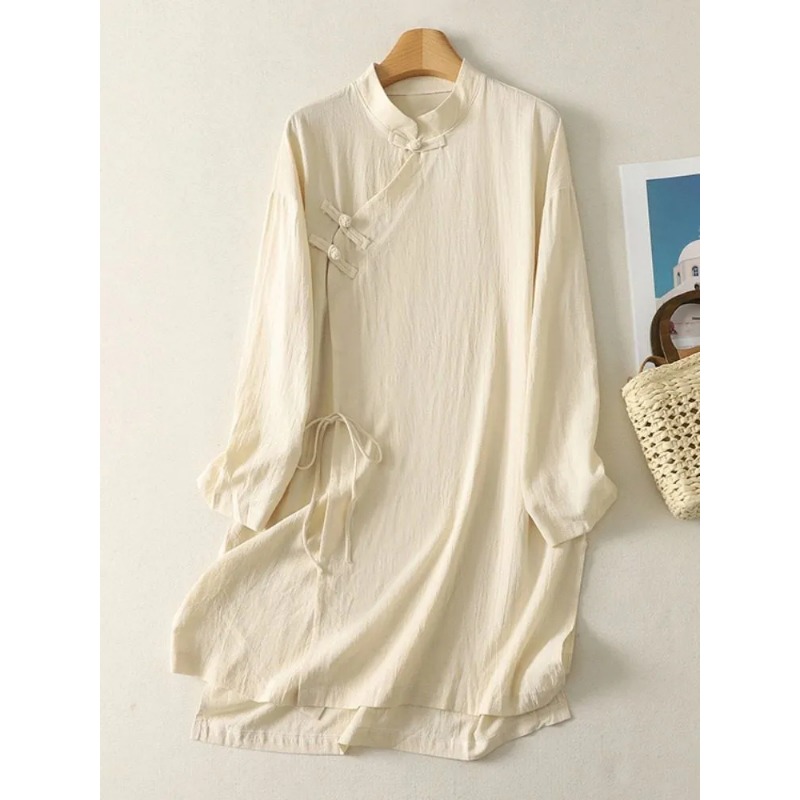 Women's Chinese Style Frog But - Linen Dress Wrap ulasan dan harga