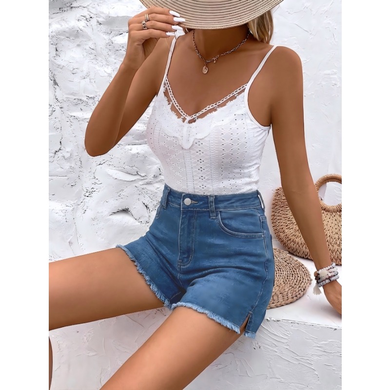 Women's High Waist Denim Short - Shorts Denim Frayed ulasan dan harga
