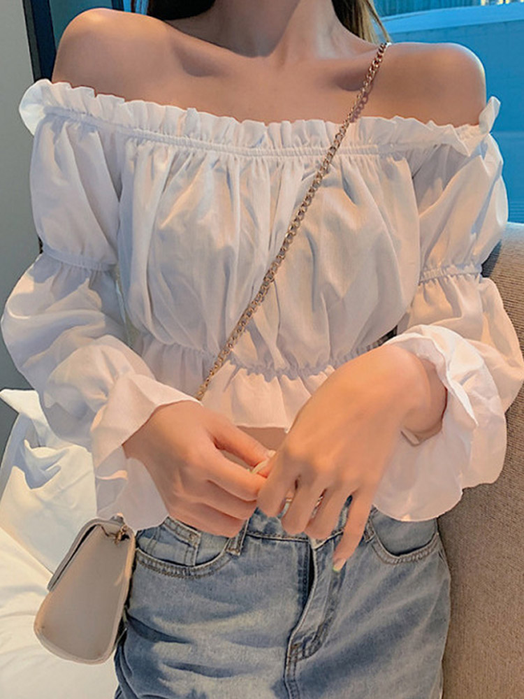 Women Top Sexy Blouse Off Shou - Crop Top Crochet ulasan dan harga