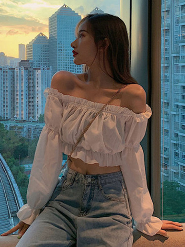 Women Top Sexy Blouse Off Shou - Crop Top Crochet ulasan dan harga