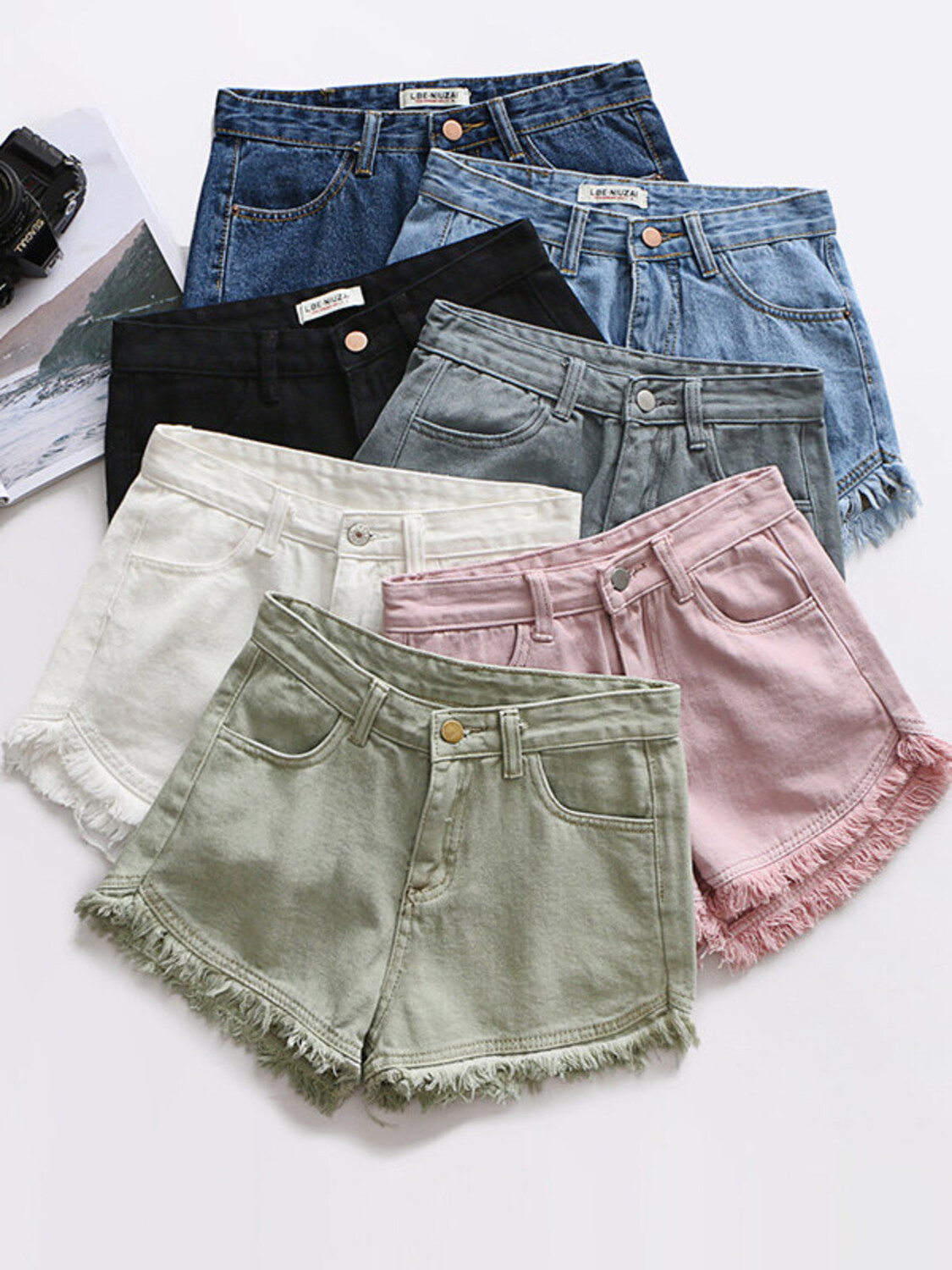 Women's High Waist Denim Short - Shorts Denim Frayed ulasan dan harga