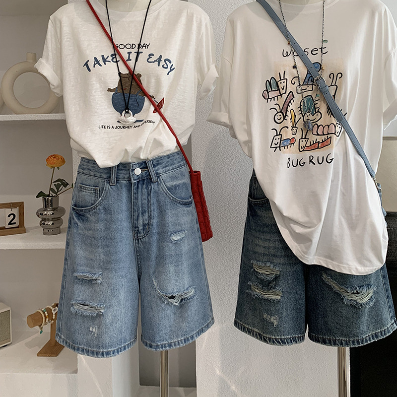 Denim Short Pant Women Jeans V - Shorts Denim Frayed ulasan dan harga