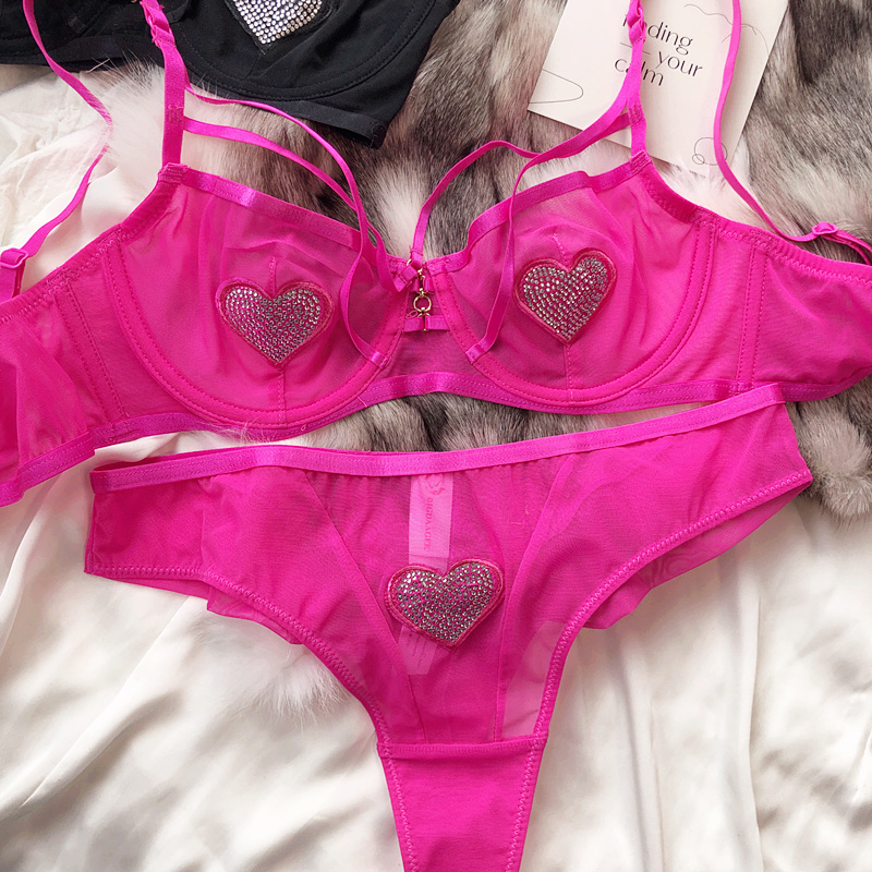 Sexy hollow mesh lingerie hear - Bralette Triangle Set ulasan dan harga