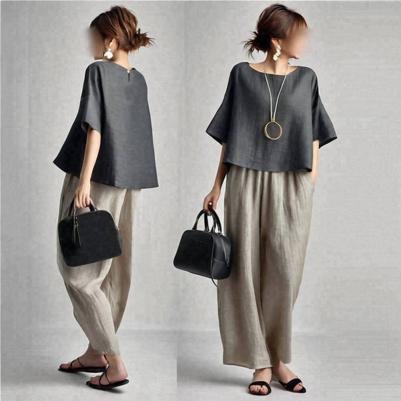 Two Pieces Women Pant Sets Sol - Linen Pant Wide ulasan dan harga