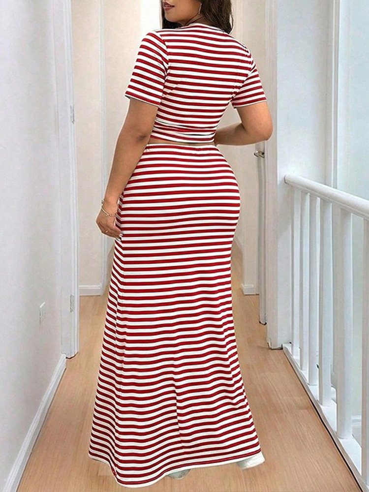 GIBSIE Plus Size Striped O-Nec - Crop Top Crochet ulasan dan harga