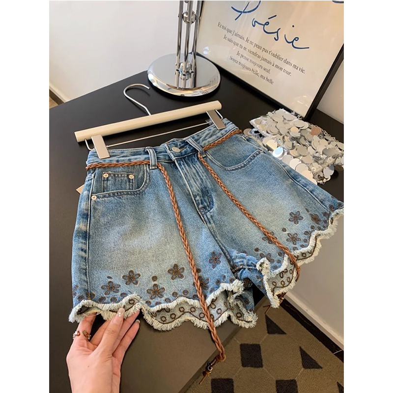 Breathable Vintage Denim Short - Shorts Denim Frayed ulasan dan harga