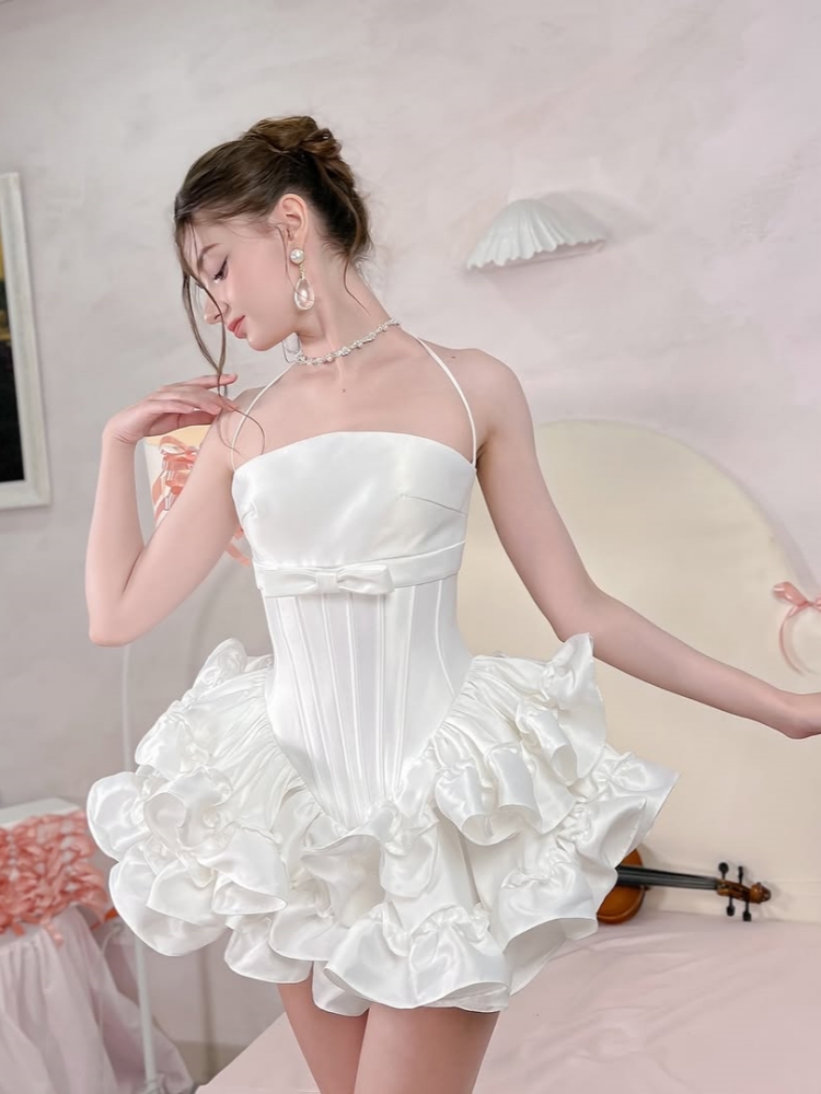 Women Pink White Lace-up Dress - Maxi Dress Halter ulasan dan harga