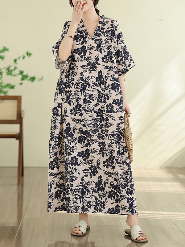Summer Floral Vacation Style T - Linen Dress Wrap ulasan dan harga